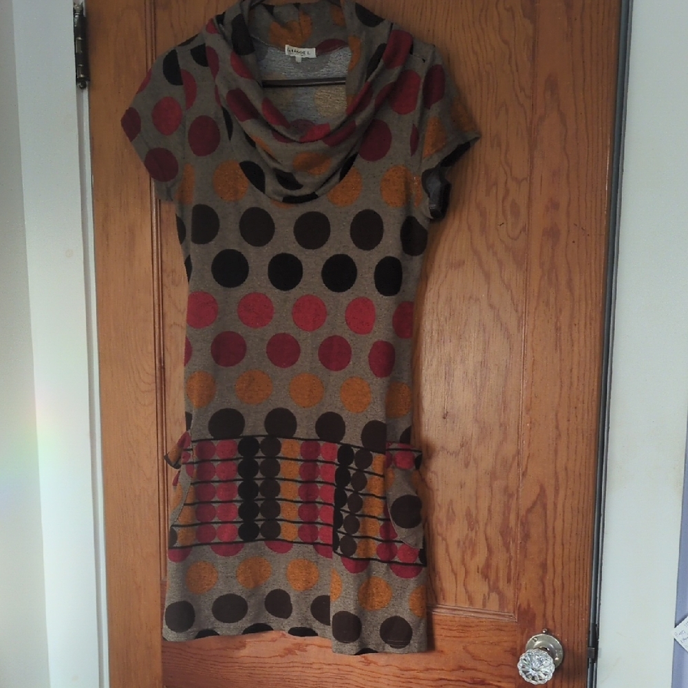 Polka Dot Cowl Neck Sweater Dress